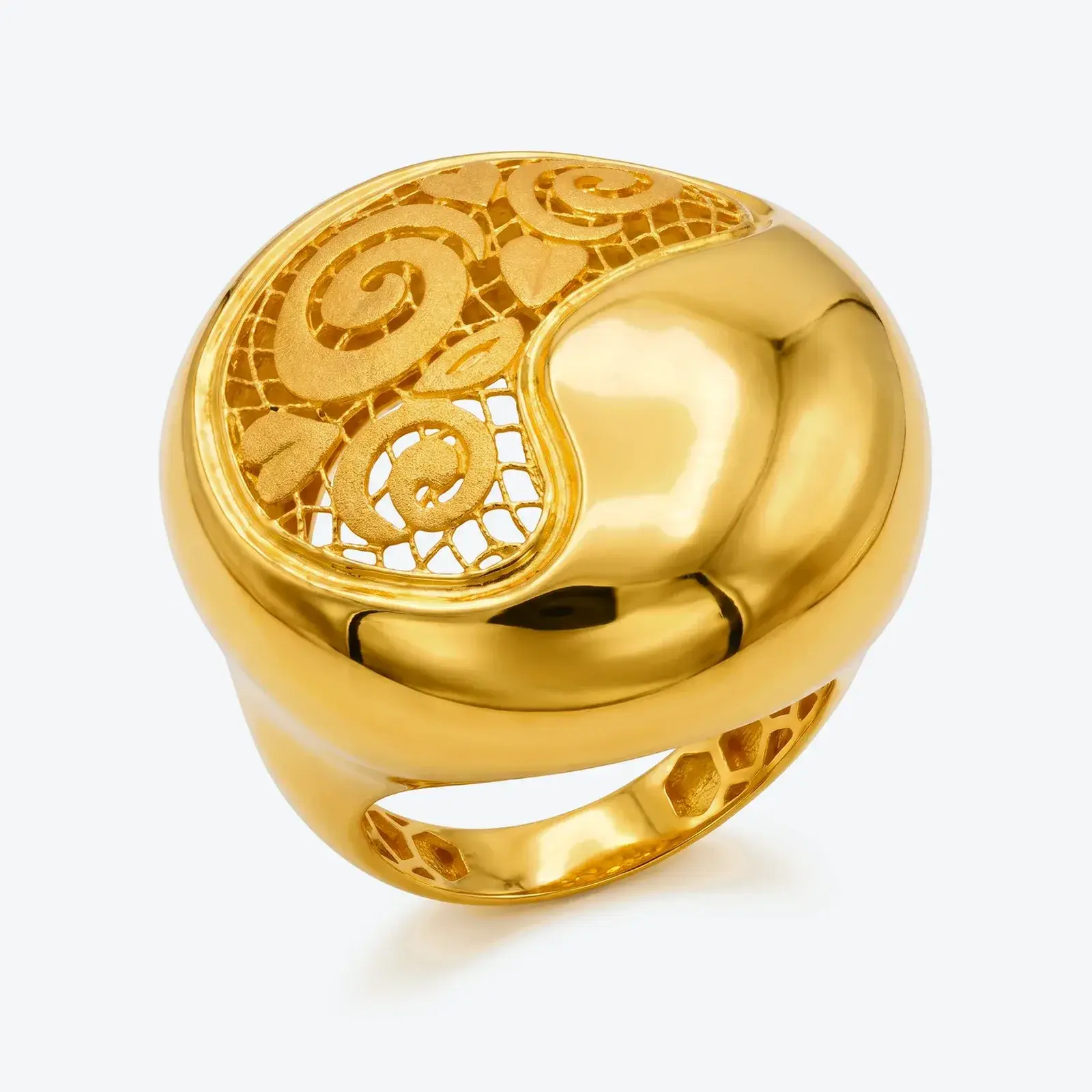 Half-Filigree Dome Ring in 21K yellow gold