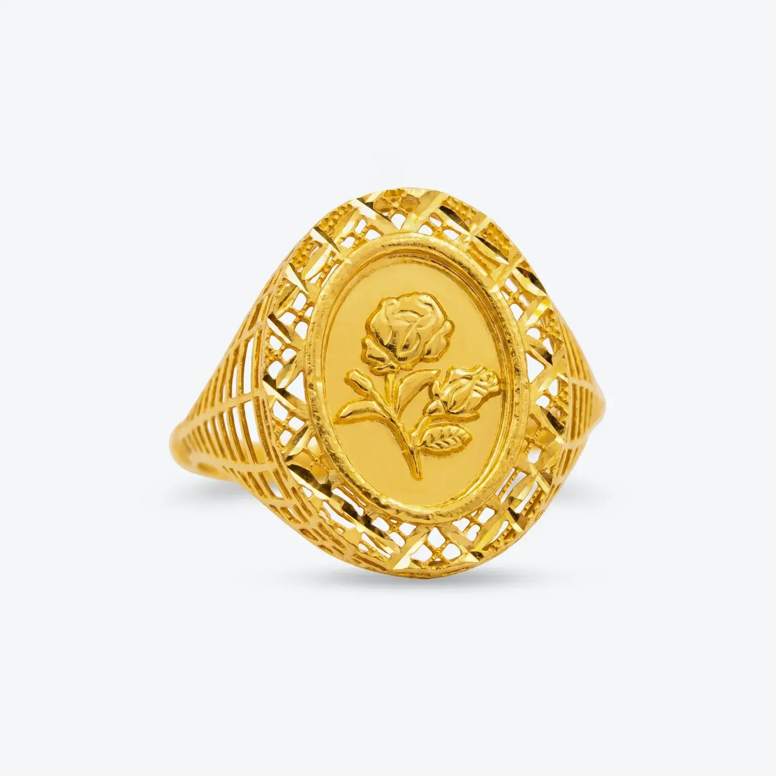 Lace-Frame Rose Ring in 21K yellow gold