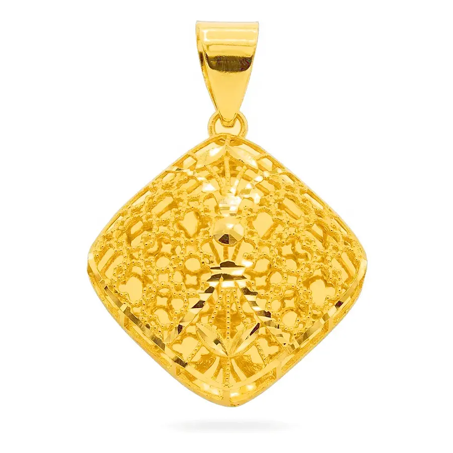 Domed Lattice Rhombus Pendant in 21K yellow gold