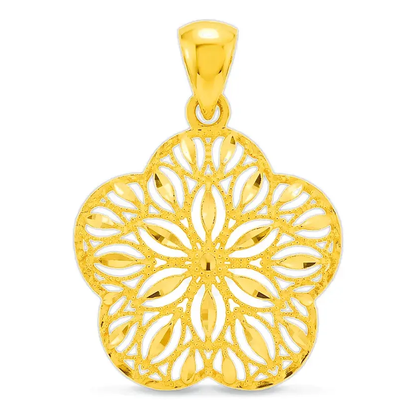 Five-Petal Filigree Flower Pendant in 21K yellow gold