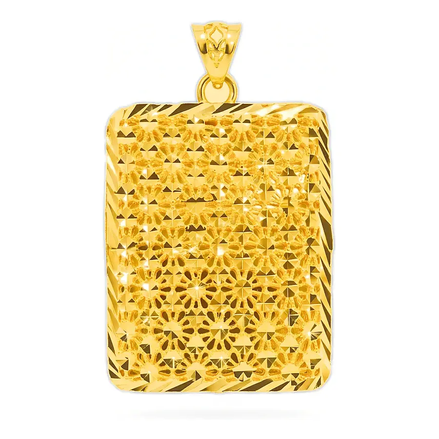 Rosette Mesh Rectangle Pendant in 21K yellow gold