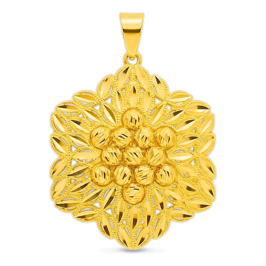 Beaded Leaf Flower Pendant in 21K yellow gold