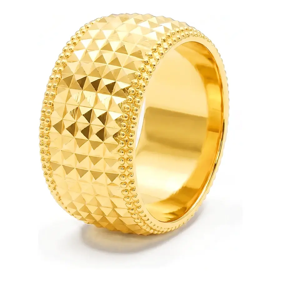 Beaded Pyramid Wedding Ring in 21K yellow gold