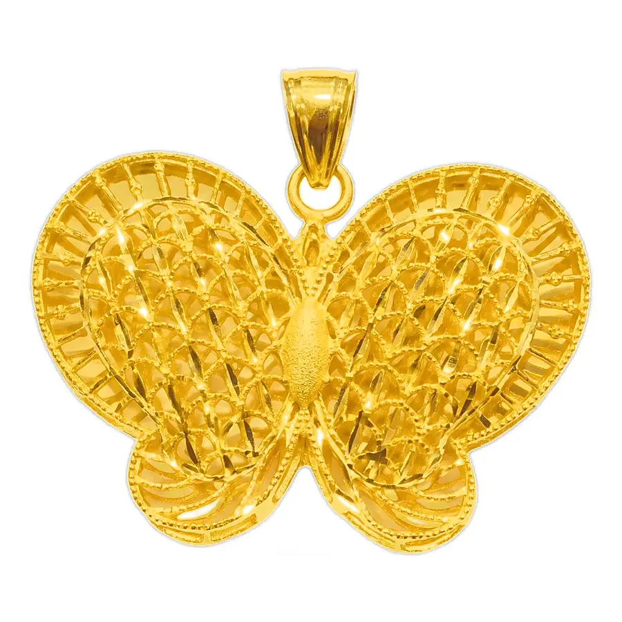 Mesh Wing Butterfly Pendant in 21K yellow gold